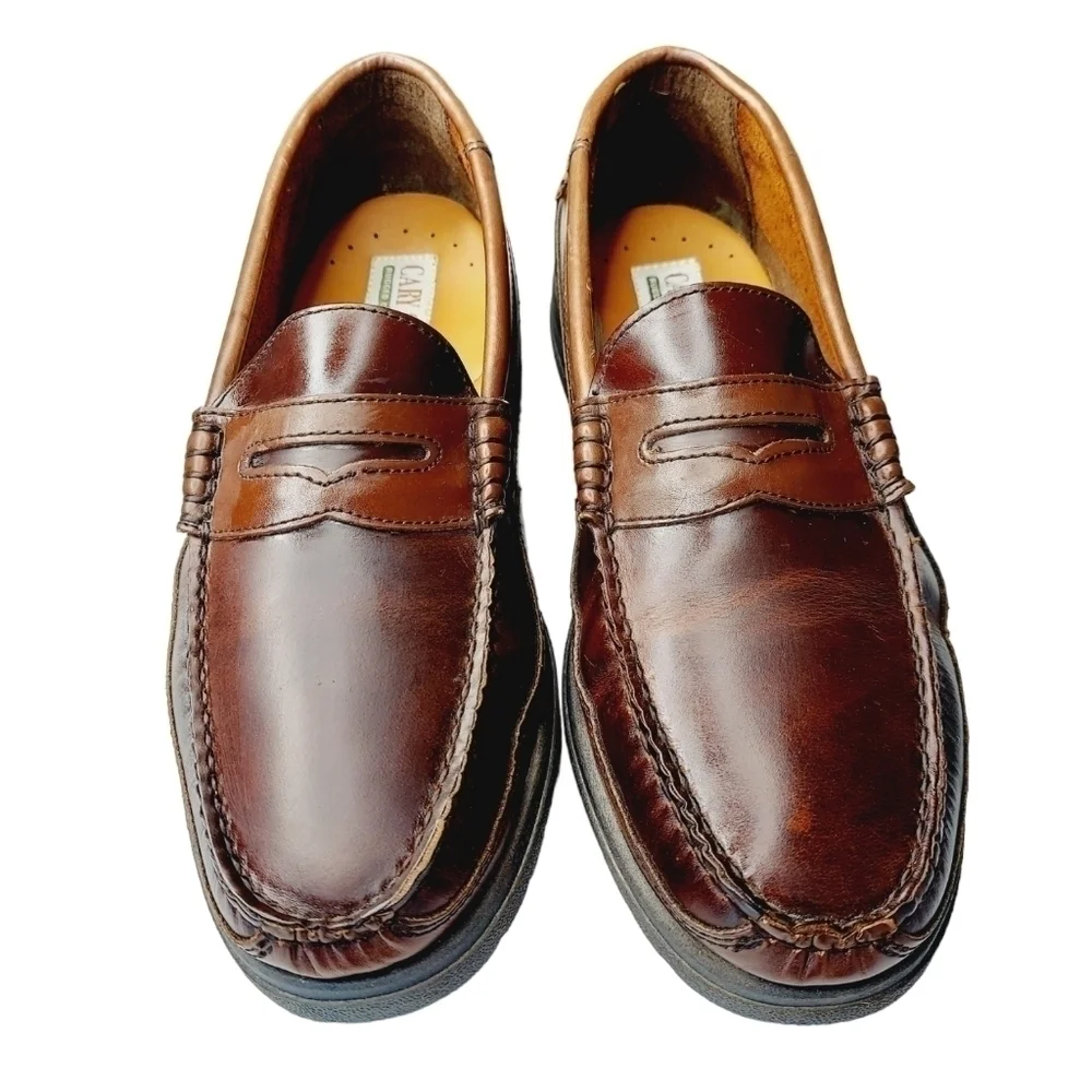 Cary Country Men's Rugged Penny Loafers Brown Burgundy Leather Loafer Size 10 W
